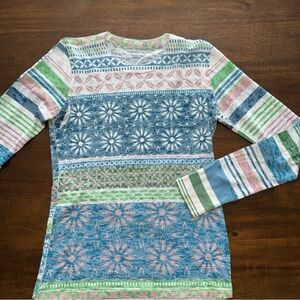 Sundance Whimsy Rose Shirt XS Blue Green Daisy Long Sleeve Lightweight Thermal